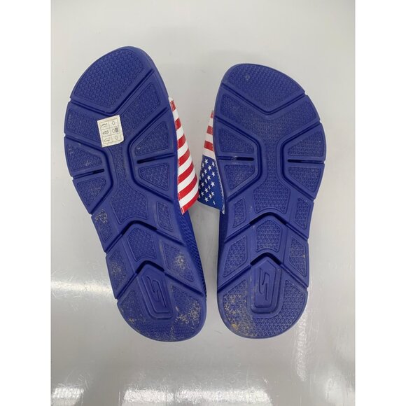 Skechers Mens 10 Yoga Mat Slide Sandals WNVR United States Flag Red White Blue U - Picture 4 of 8